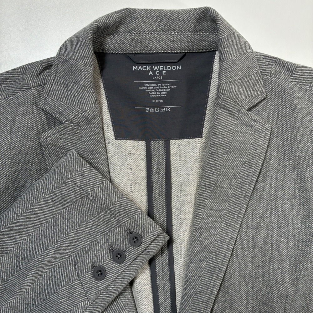 NEW Mack Weldon Ace Blazer Large 44 Grey Herringbone Knit Unstructured Jacket